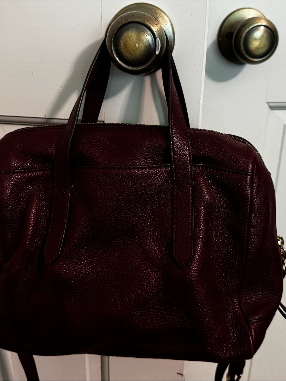 Fossil Deep Burgundy Leather Tote Satchel - Picture 2 of 10